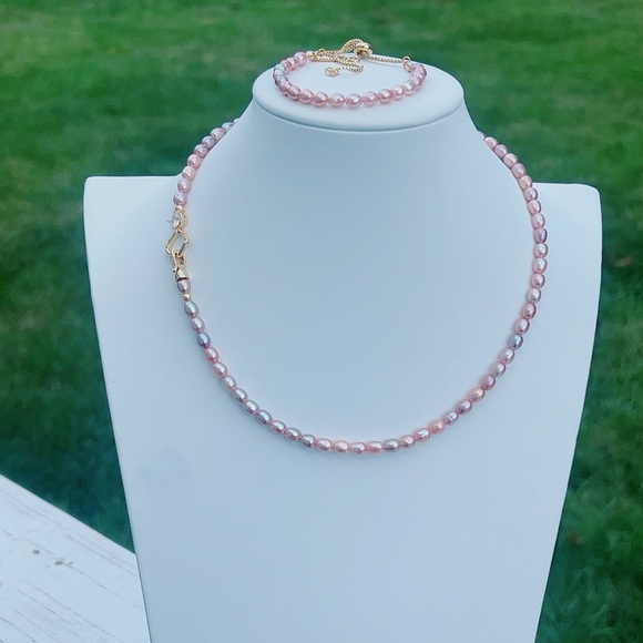 O85 Handmade Freshwater Pearl Necklace Bracelet Set - Picture 1 of 6